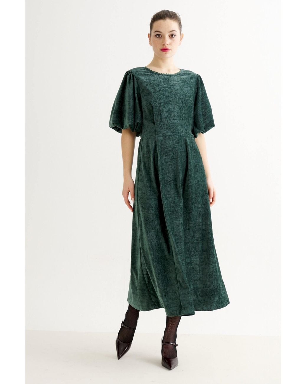 Louche Green Philo Matte Velvet Midaxi Dress