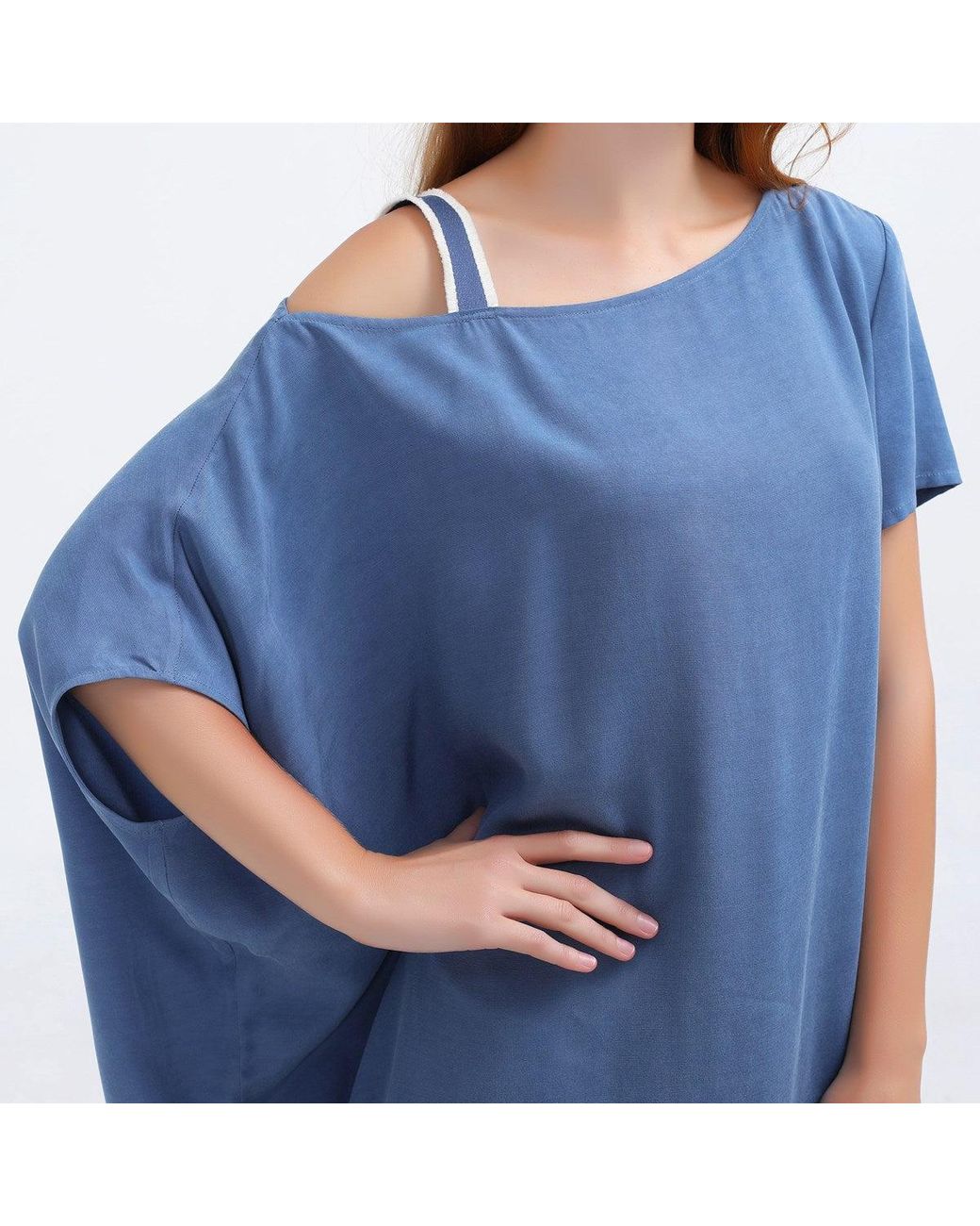 Smart and Joy Blue Asymmetrical Minimalist Cupro Fitted Dress