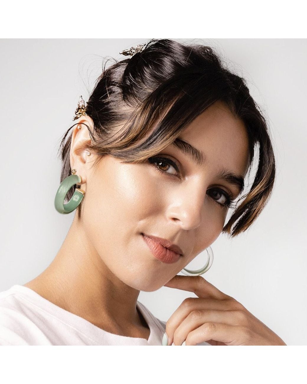 Gold & Honey Green Small Illusion Hoops