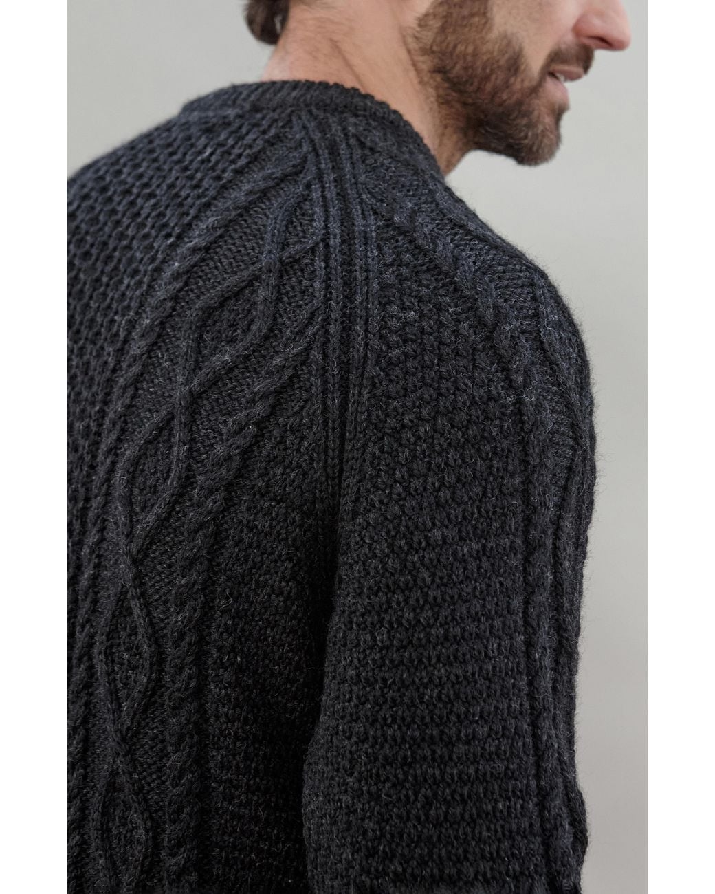 Paul James Knitwear Blue Chunky Merino Wool Goffrey Fisherman's Jumper for men
