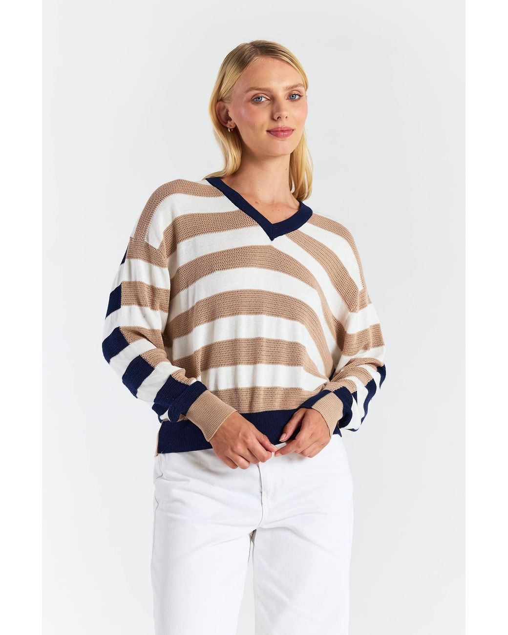 Brodie Cashmere Blue Mesh Stripe V