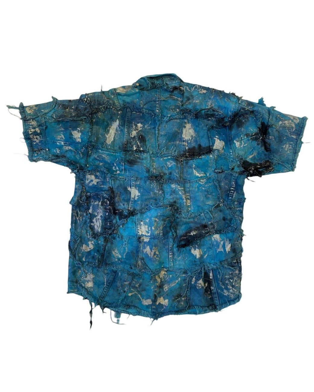 Zasta Studio Blue Wearable Ruins Shredded Denim Colored Half-Sleeve Shirt