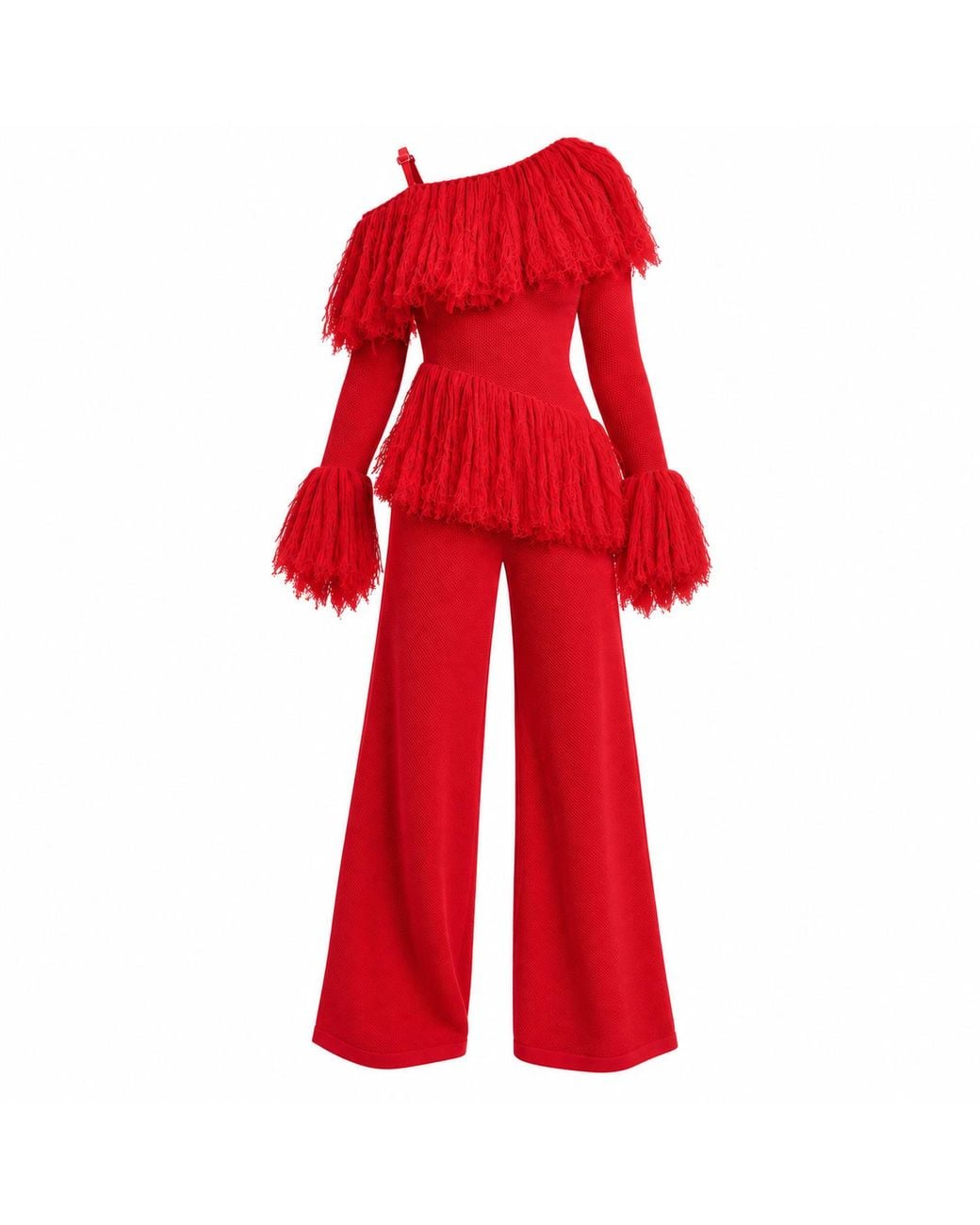 Ofuure Red Igho Fringe Pant Set