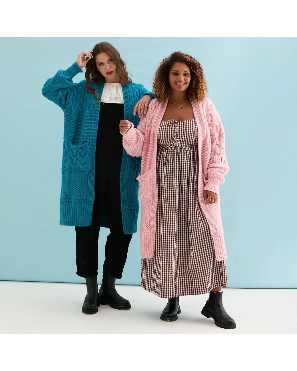 Cara & The Sky Blue Alex Balloon Sleeve Cable Maxi Cardigan