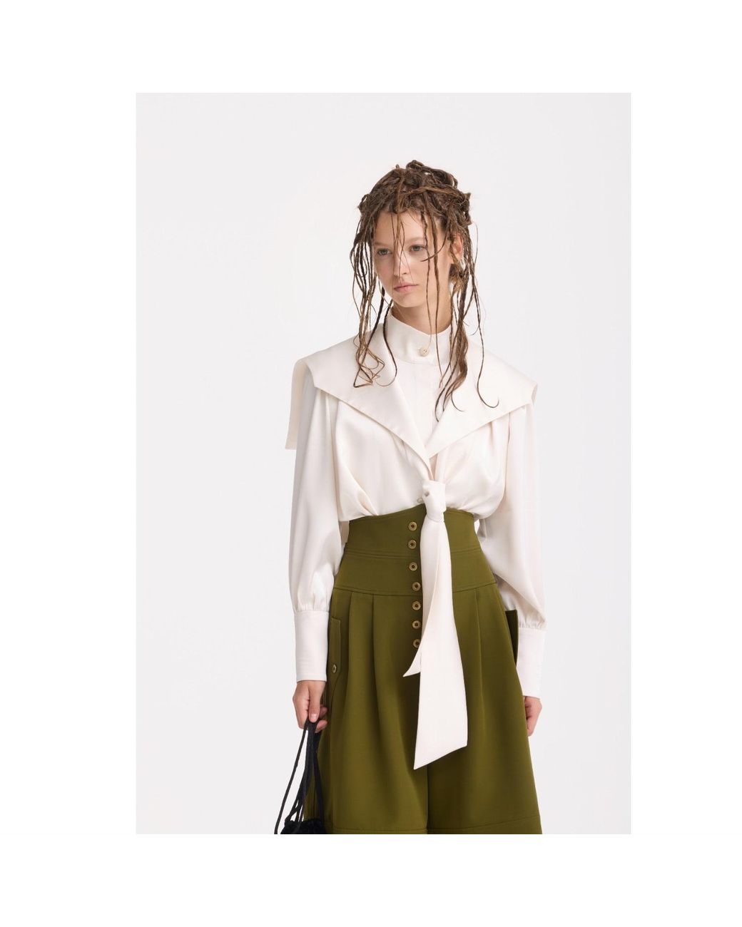 Julia Allert Green High-Waisted Cargo Culotte Shorts –
