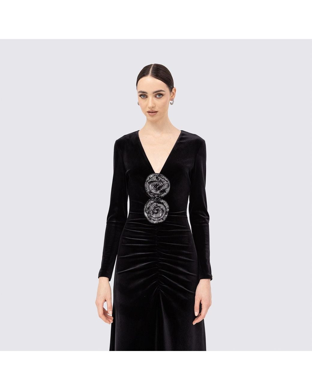 Nissa Black Sequin-Embellished Velvet Midi Dress