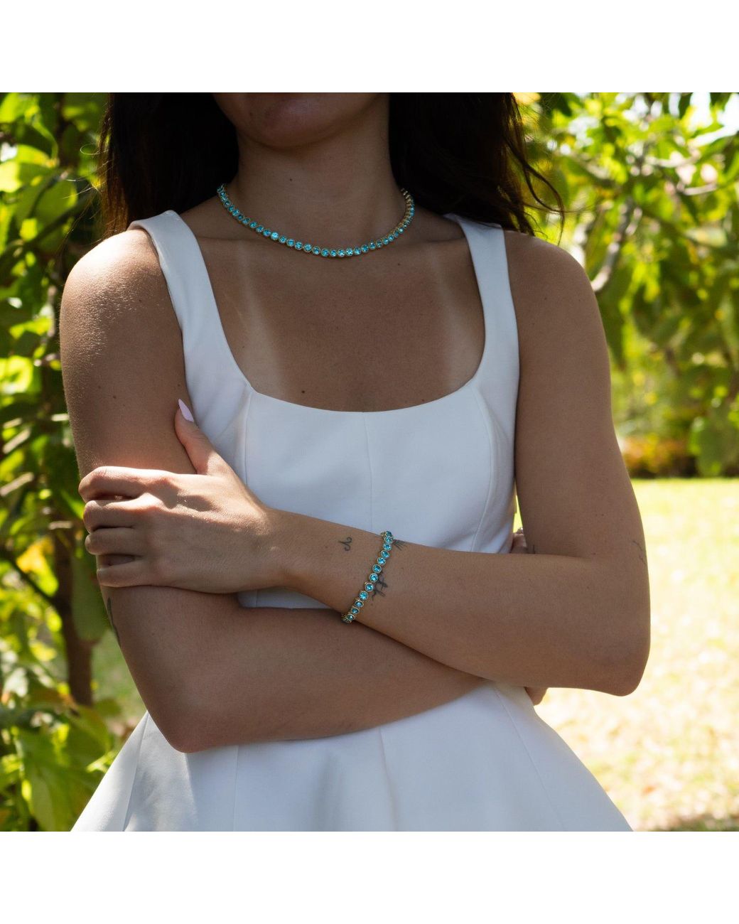 Ebru Jewelry Metallic Aquamarine Tennis Mystic Bracelet