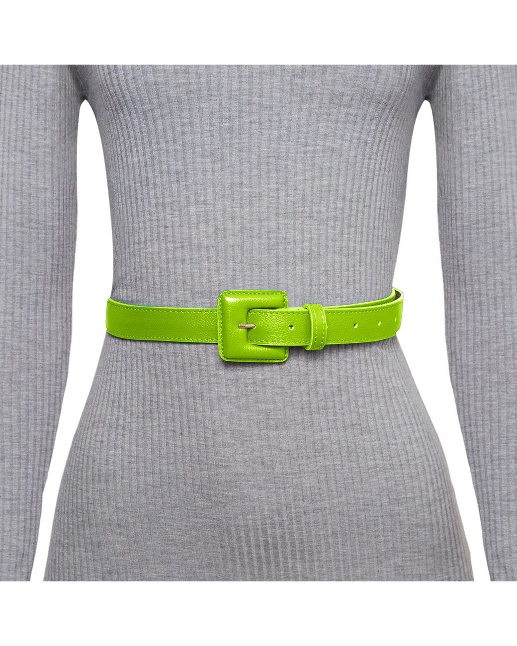 BeltBe Green Mini Square Narrow Leather Belt