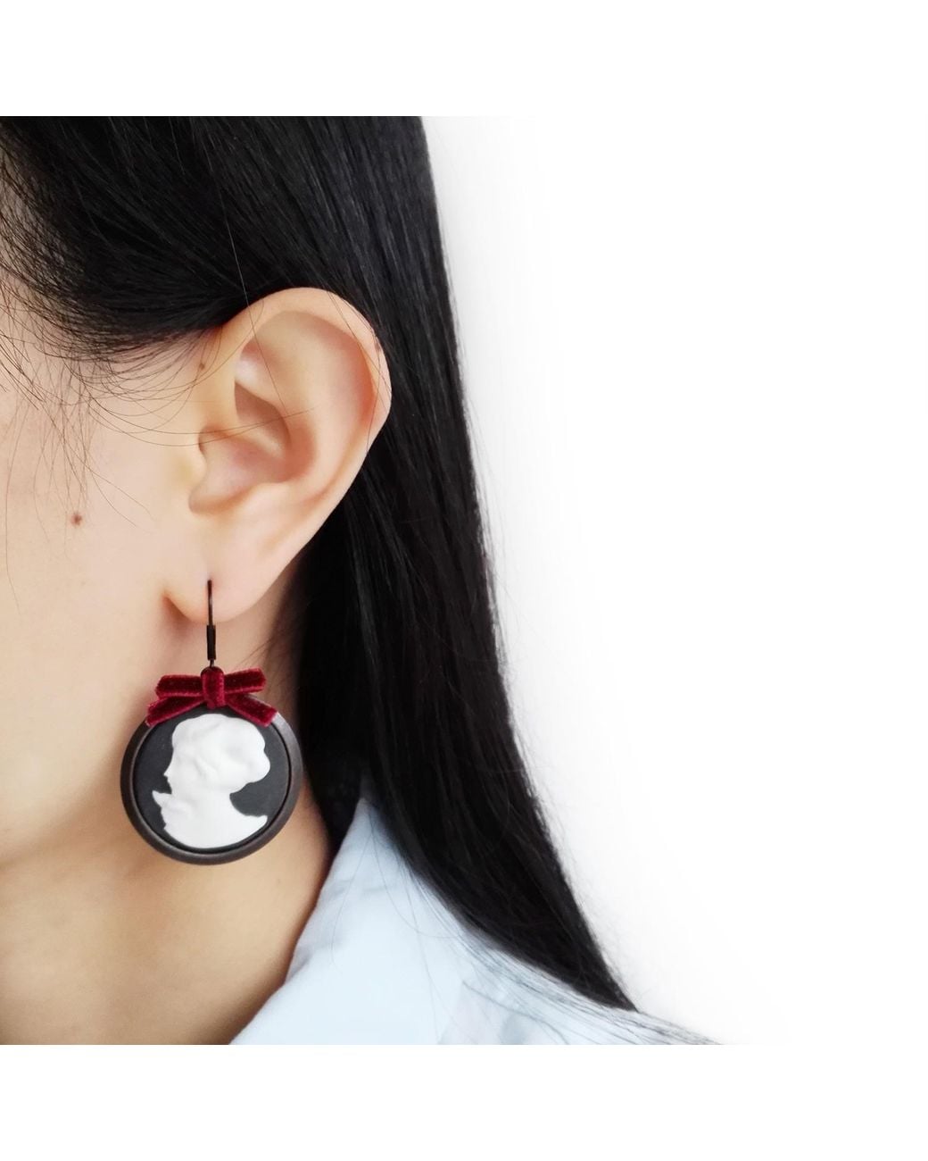 POPORCELAIN Metallic Dark Romance Goddess Round Porcelain Cameo Earrings