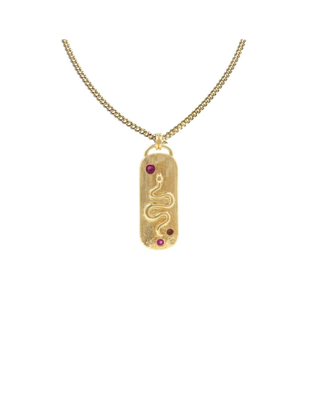 Rachel Nathan Metallic Lady Snake Tag Necklace