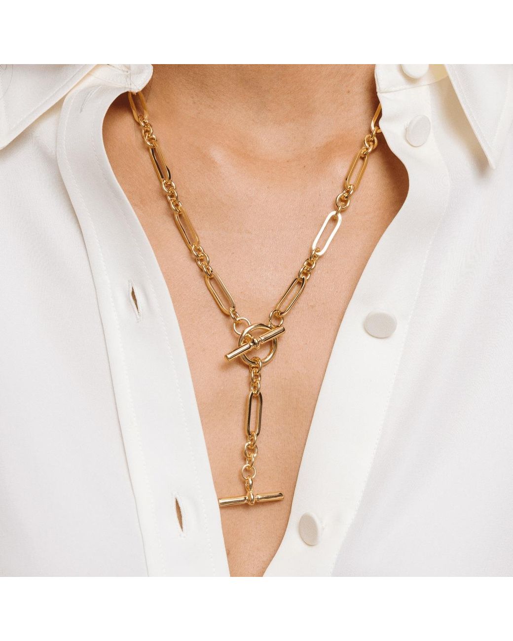 Lulu B London Metallic T-Bar Lariat Chain Necklace