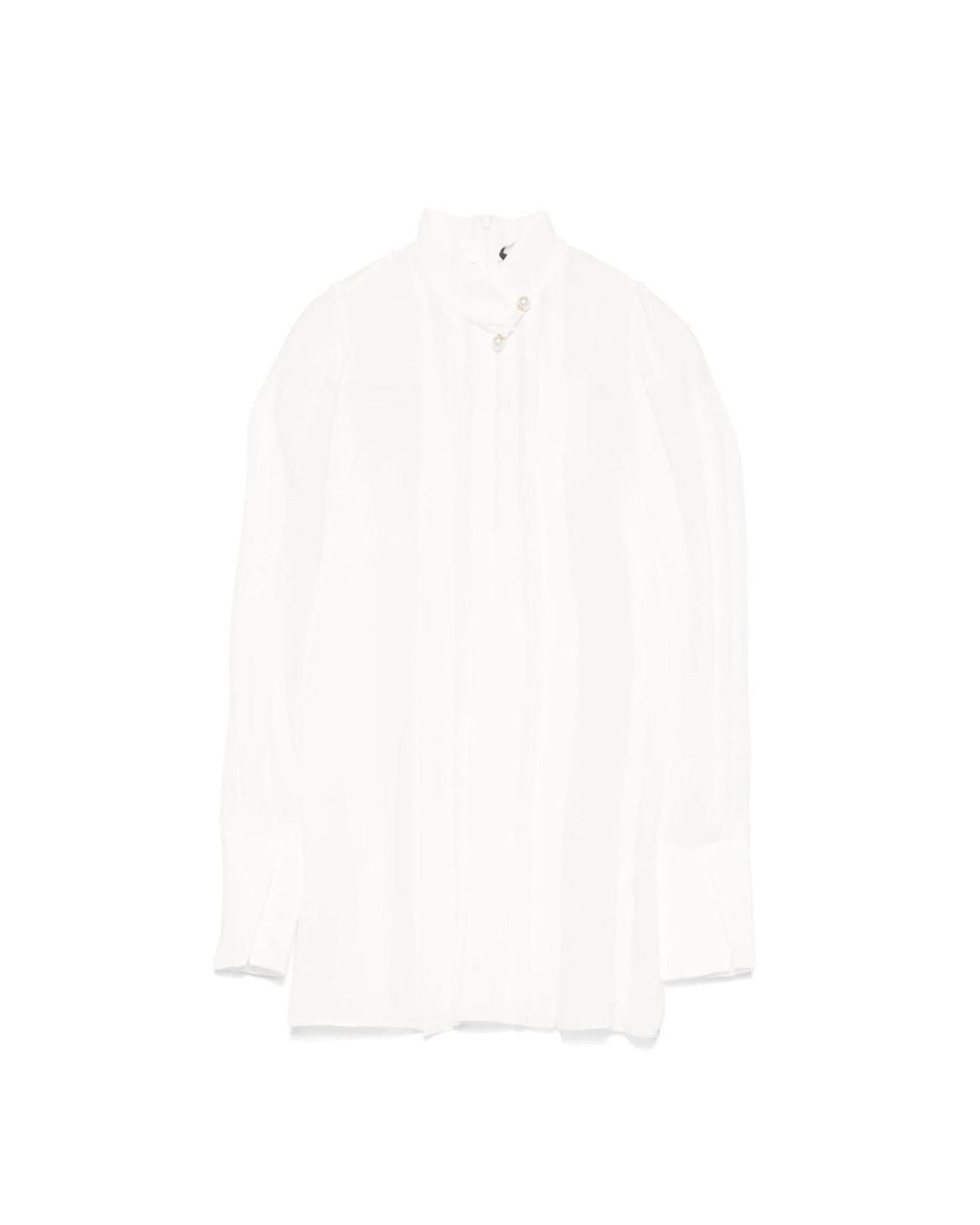 Nissa White Pearl-Detail Chiffon Top