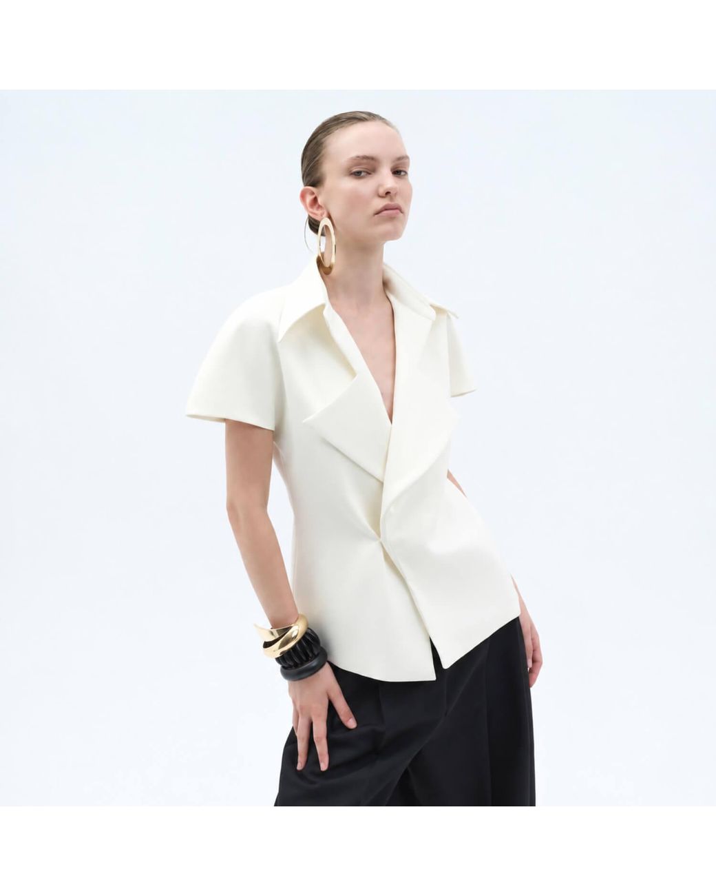 Elamins White Exaggerated Lapel Top