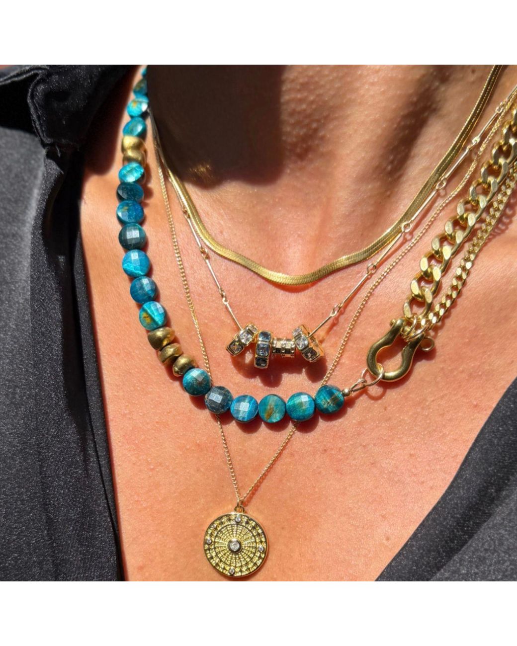 Rachel Nathan Blue Shackle Duo Tiger's Eye Necklace