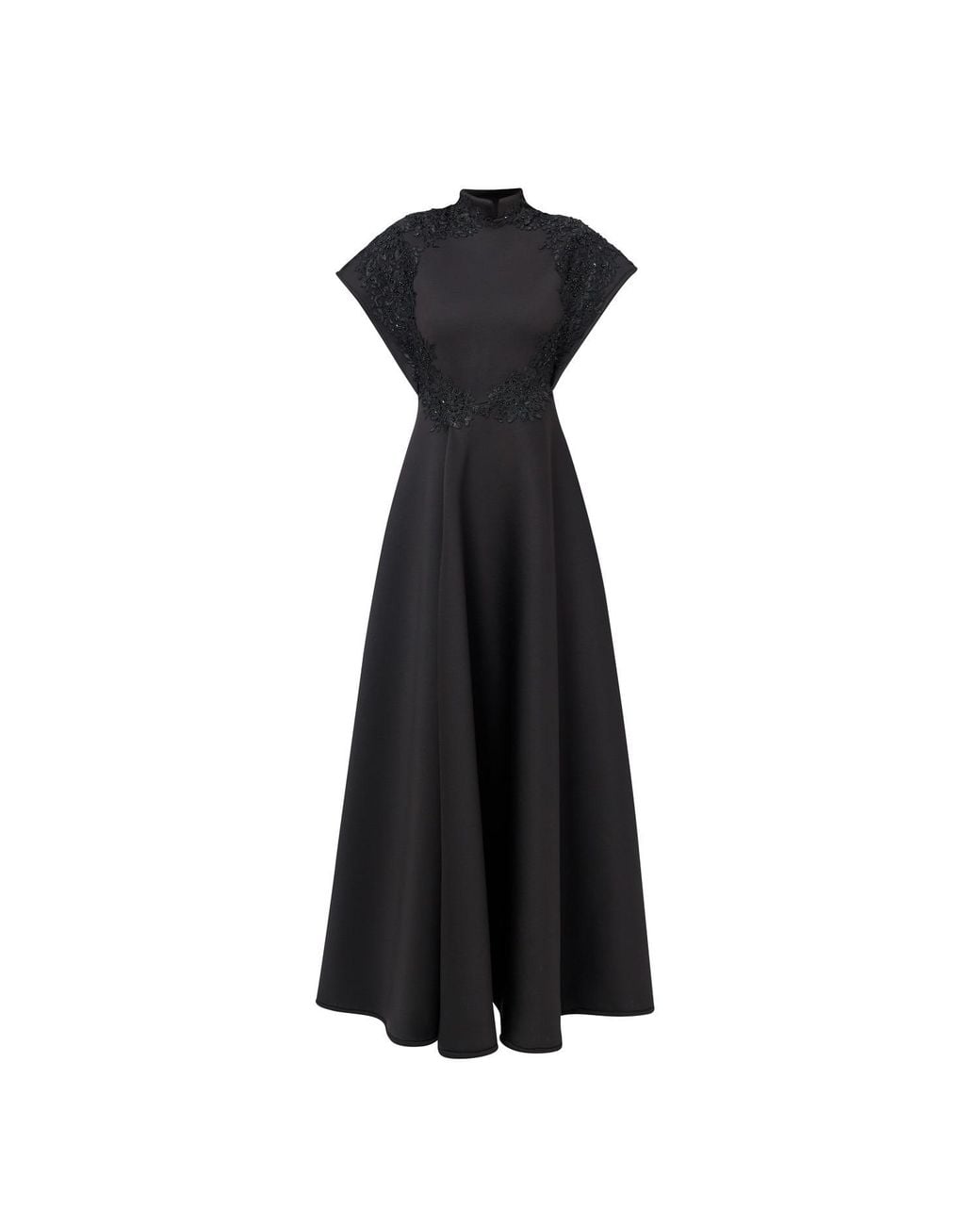 LIA ARAM Black Embellished Neoprene Evening Dress
