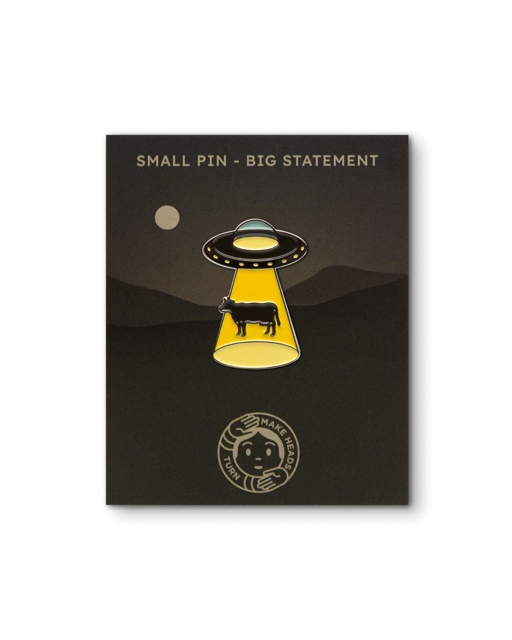 Make Heads Turn Yellow Enamel Pin Ufo Cow Abduction