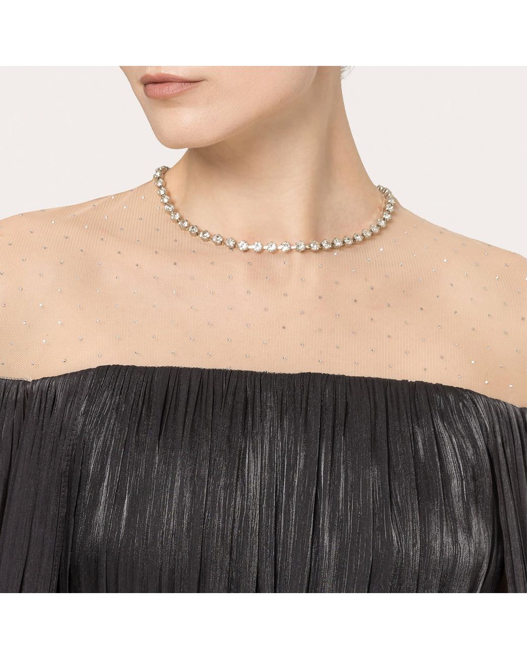 Nissa Black Cape-Design Chiffon Maxi Dress