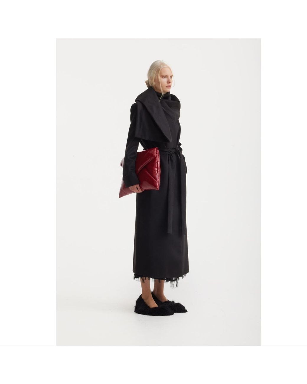 Julia Allert Black Long Wrap Coat With Drape Collar