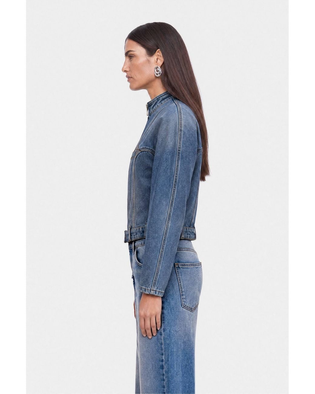 Nocturne Blue Stand Collar Denim Jacket