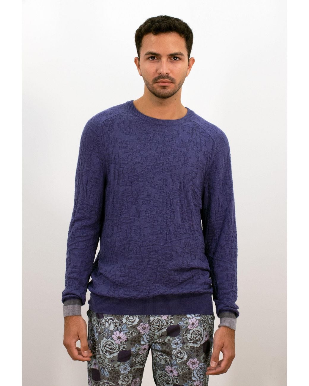 Lords of Harlech Blue Colin Jacquard Merino Paisley Sweater for men