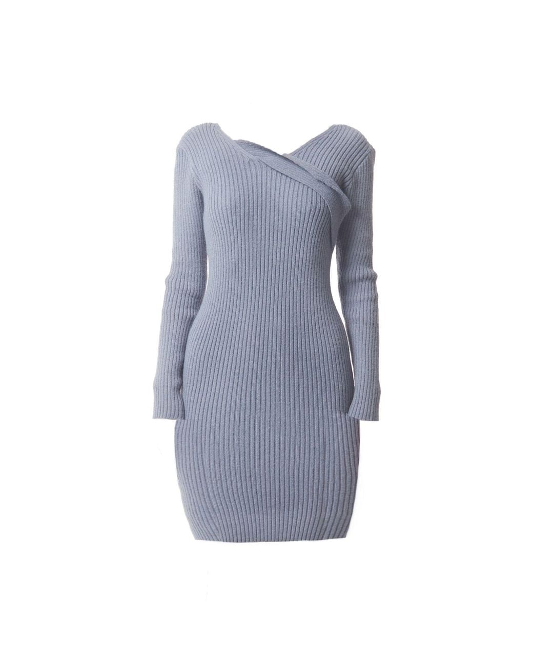 Sour Figs Blue Asymmetric Slant Band Knit Midi Dress