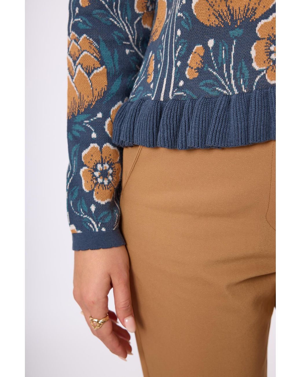 Peraluna Blue Felicity Floral Jacquard Knit Cardigan