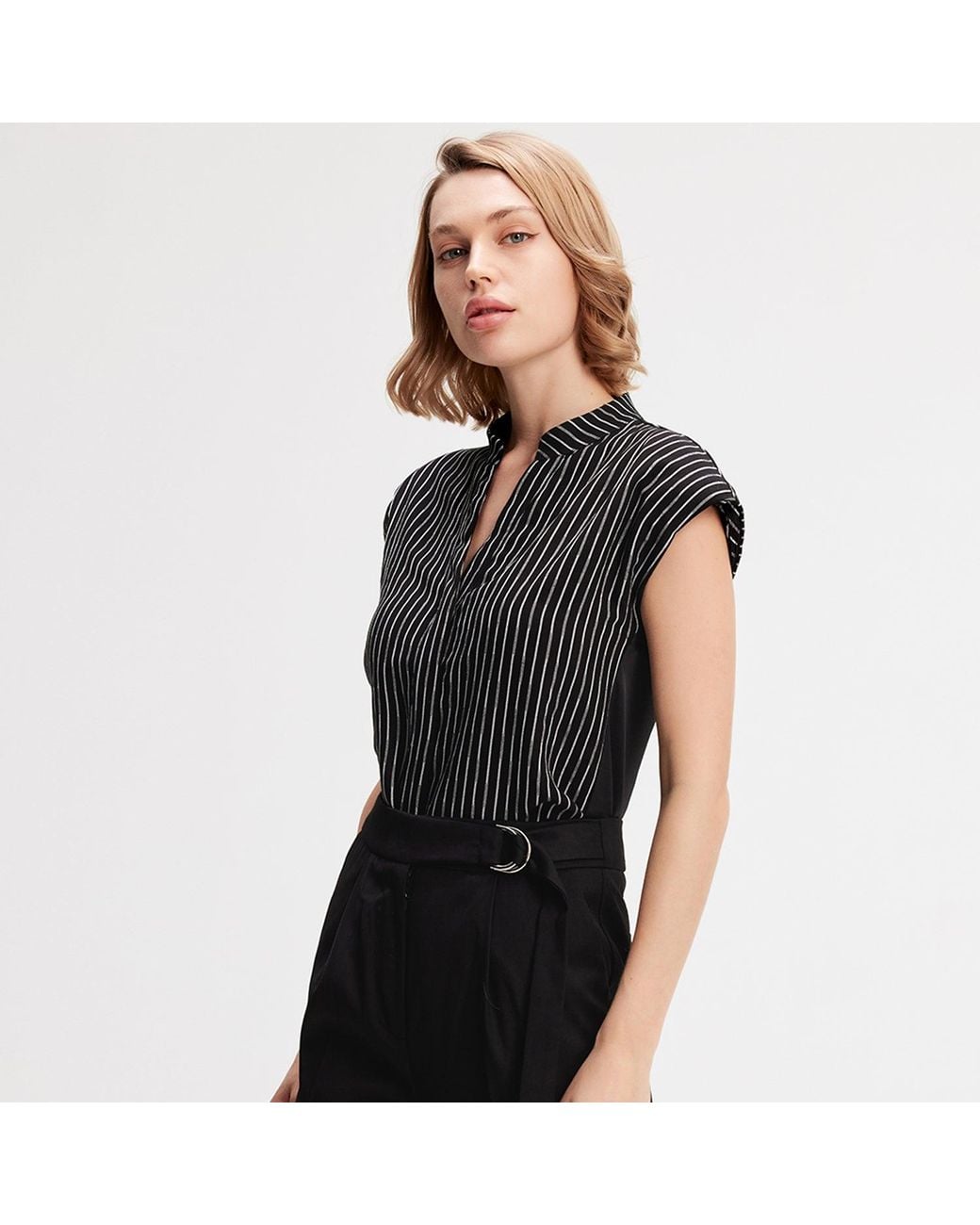 Smart and Joy Black Bi-Material Striped Shirt