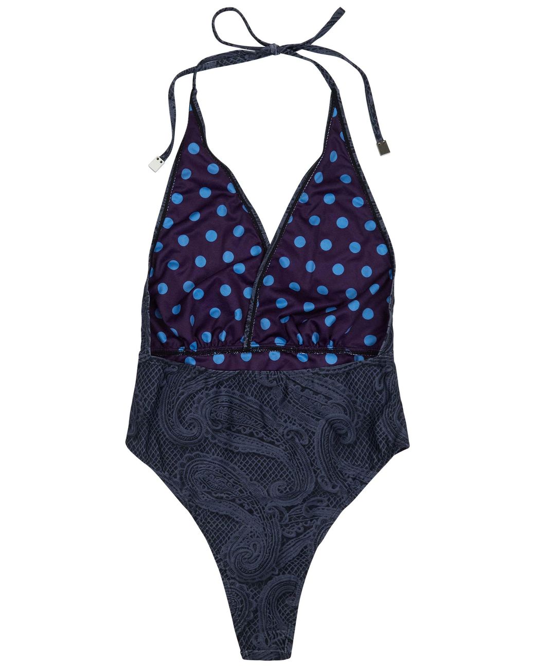 Lords of Harlech Blue Xena Crochet Paisley Caviar Halter One-Piece Swimsuit
