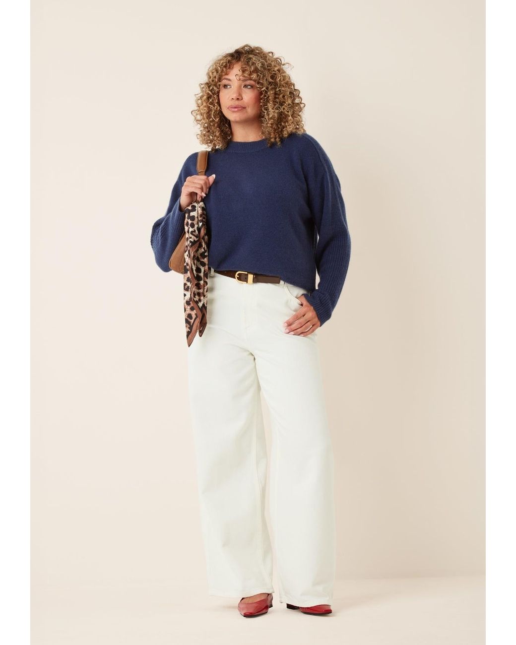 Loop Cashmere Blue Cashmere Longline Crew Neck Sweater
