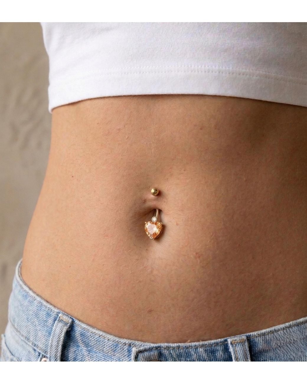 Zahav Jewelry Metallic 10K Solid Heart Shaped Cz Belly Ring