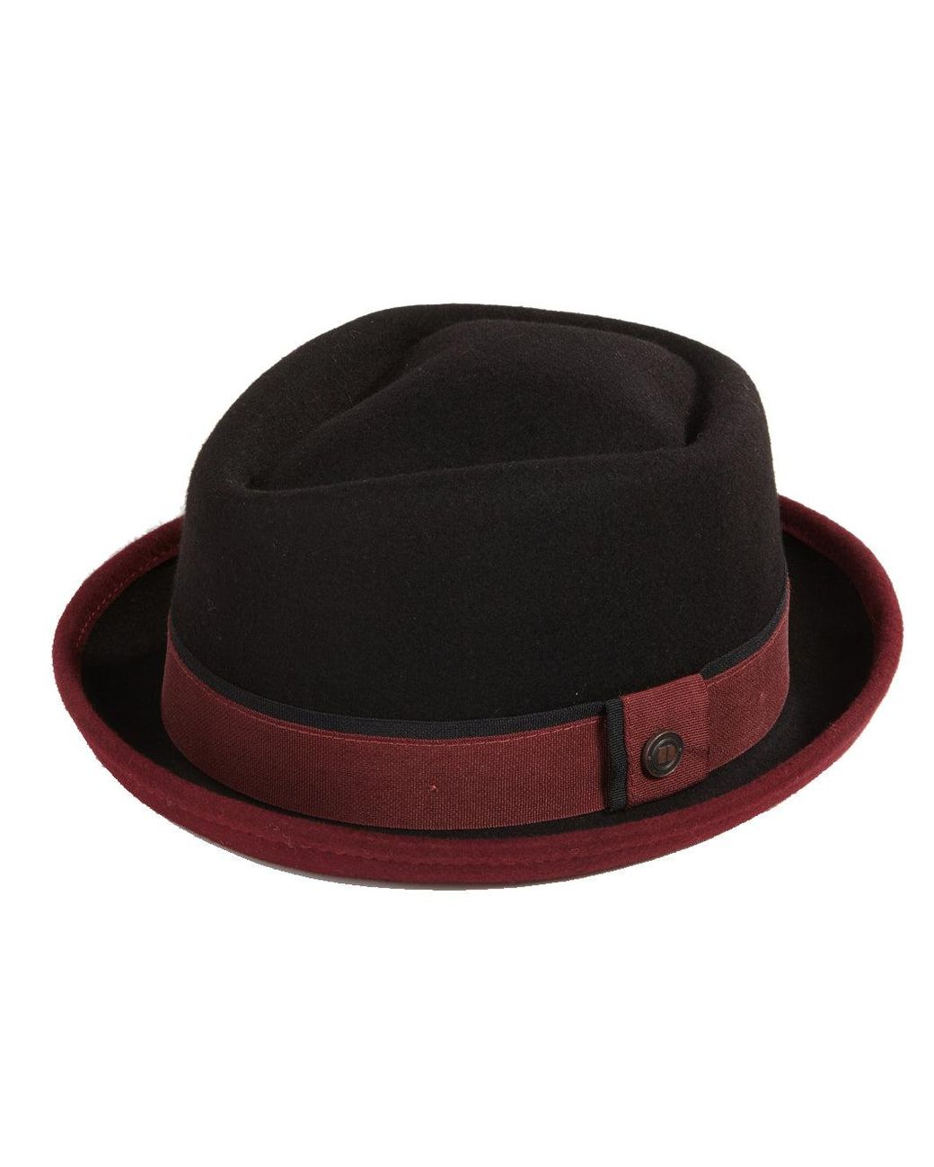 Dasmarca Hats Black Edward Burgundy Two Tone Felt Winter Porkpie Hat for men