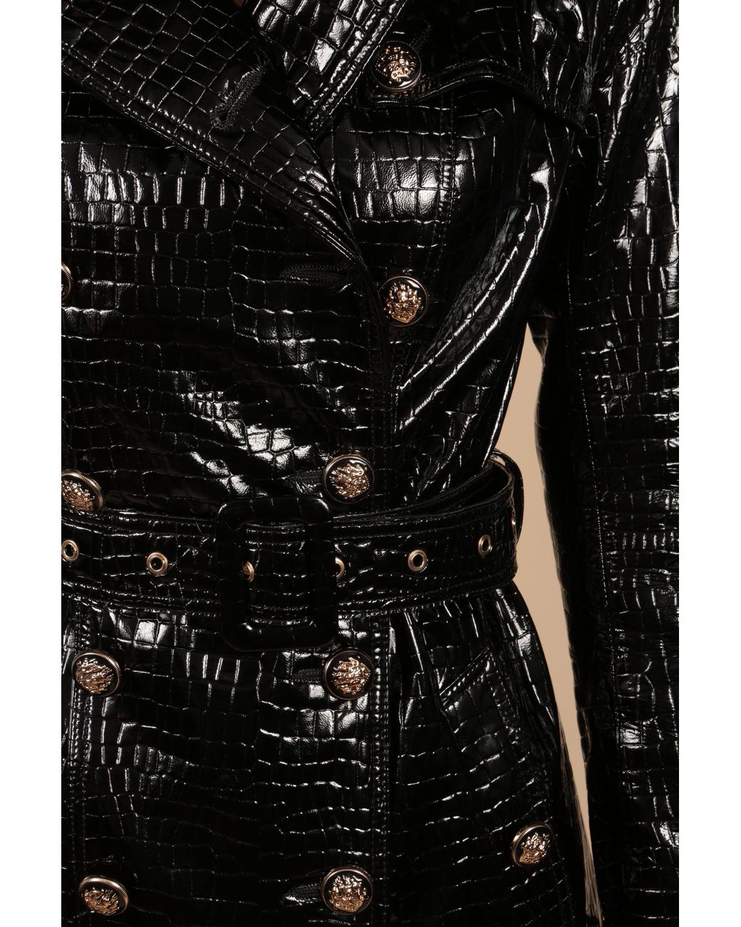 Santinni Black Indiscreet Embossed Leather Trench Coat
