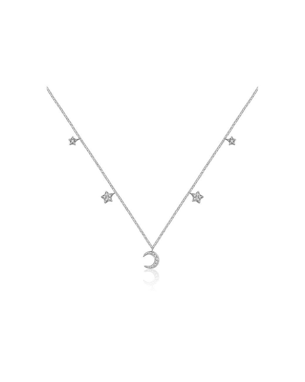 Genevieve Collection Metallic 18K Moon & Star Shape Diamond Necklace Choker