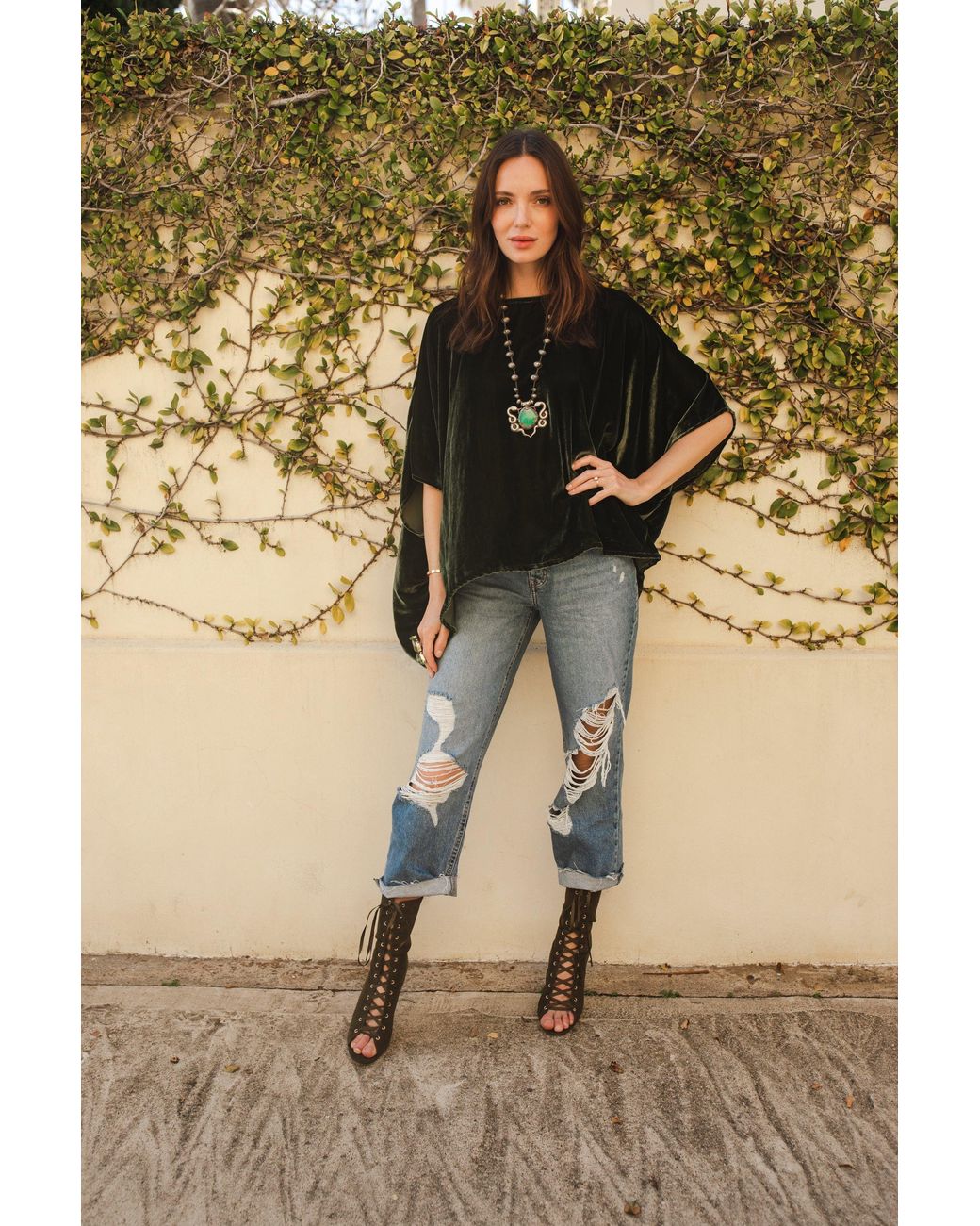 Jennafer Grace Brown Silk Velvet Scarf Blouse