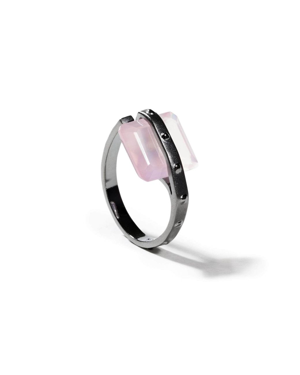 German Kabirski Metallic Arros Ring With Rose Quartz