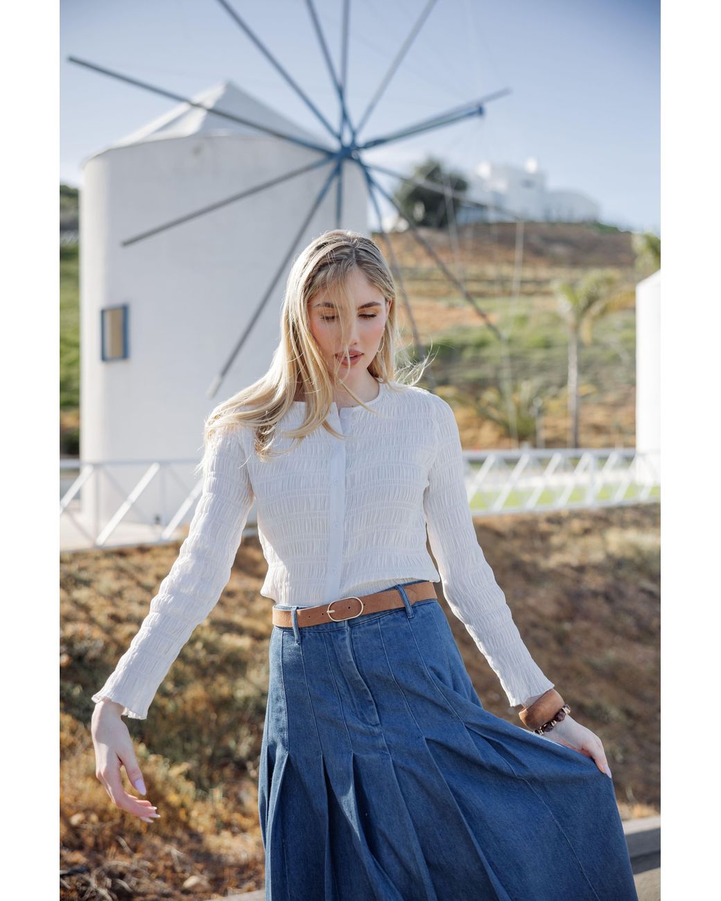 Rave on Trend White Ruched Button-Down Top