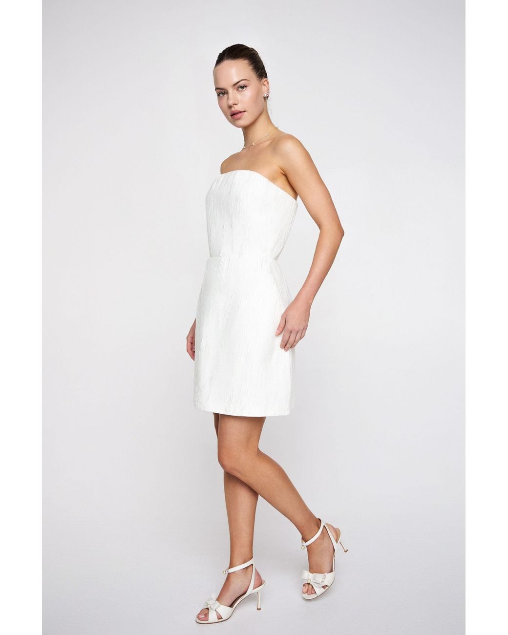 Marieta Yan White Aura Pleated Strapless Dress