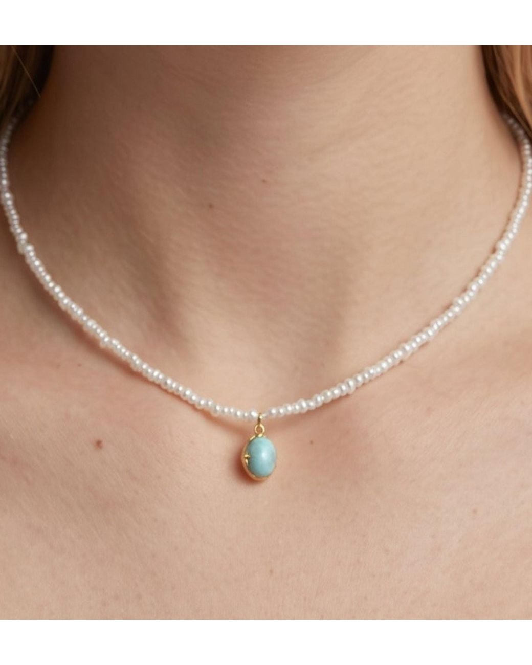 Uchi and Soto Metallic Shinju Pearl & Larimar Stone Pendant Necklace