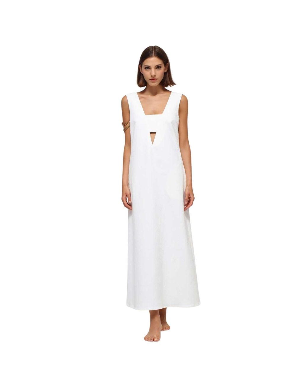 Humans & Land White V-Neck Maxi Dress With Pockets