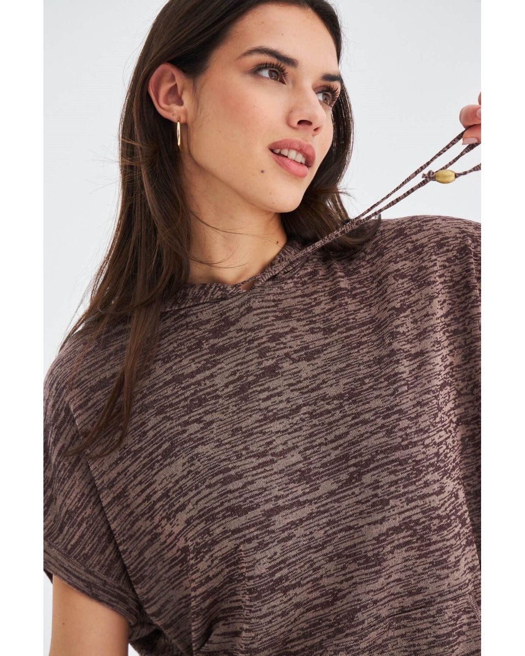 Peraluna Gray Kaira Knitted Hooded Blouse & Shorts Matching Set