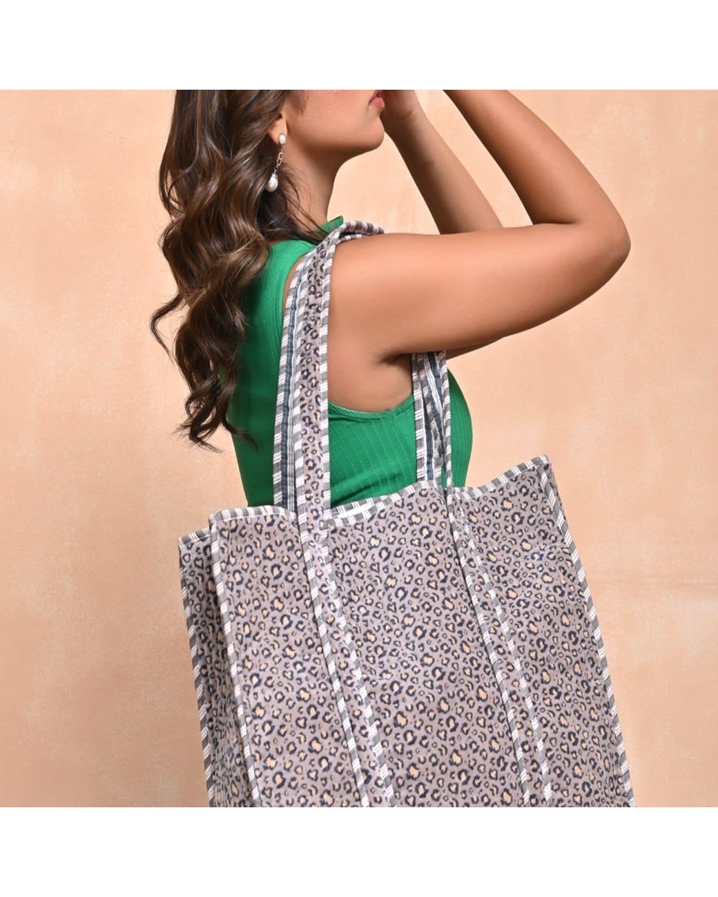 Conscious Yoga Collective Gray The Velvet Leopard Tote