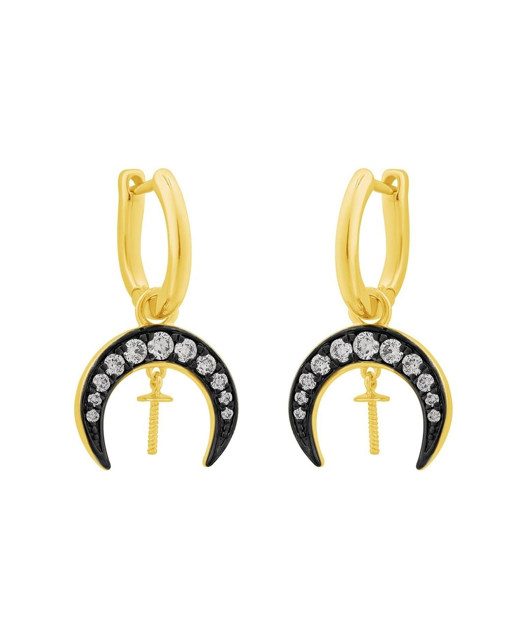 Artisan Metallic 14K Diamond Crescent Moon & Sword Hoop Earrings