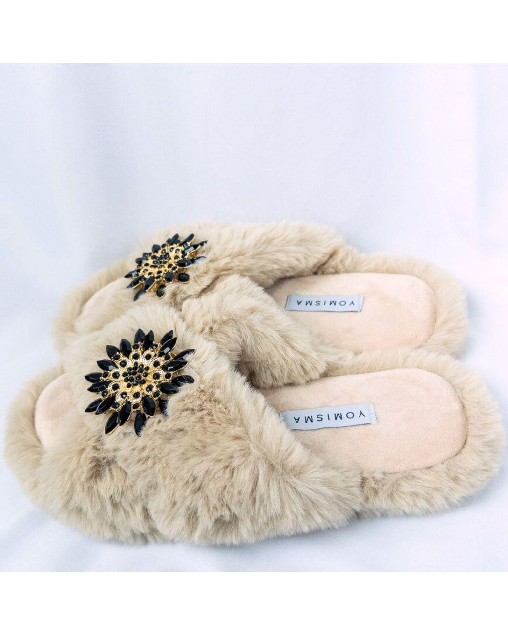 Yomisma Natural Neutrals Faux Fur Slippers
