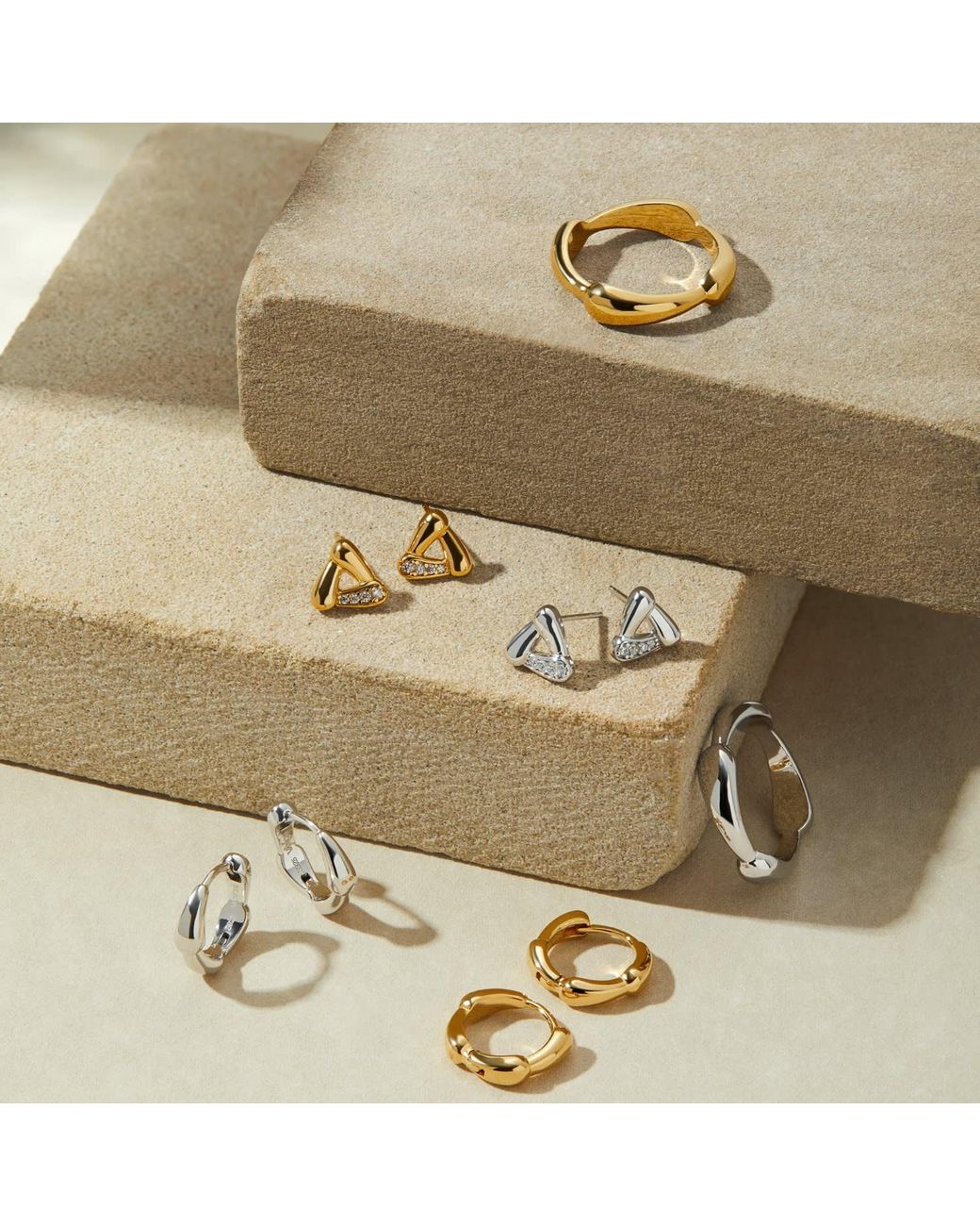 Vanhi White Colette Droop Link Huggie Earrings