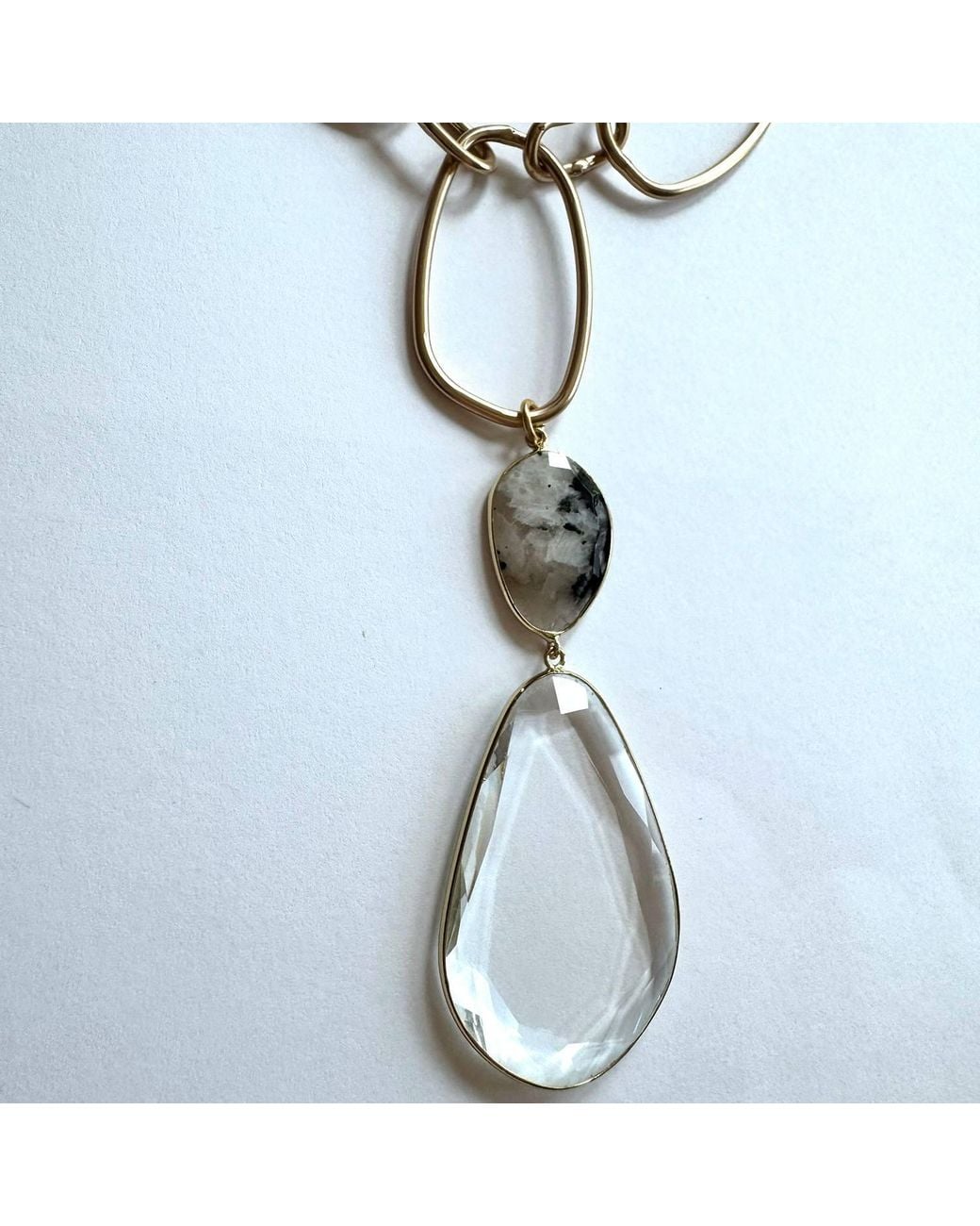 Rare Matters Jewelry Metallic Lux Statement Moonstone Double Drop Pendant Necklace