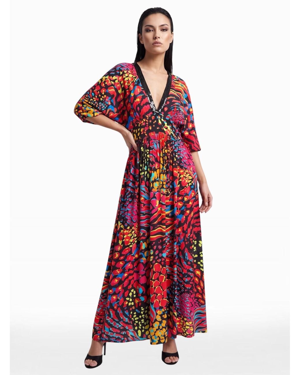 Any Old Iron Red Neon Animal Kaftan Dress
