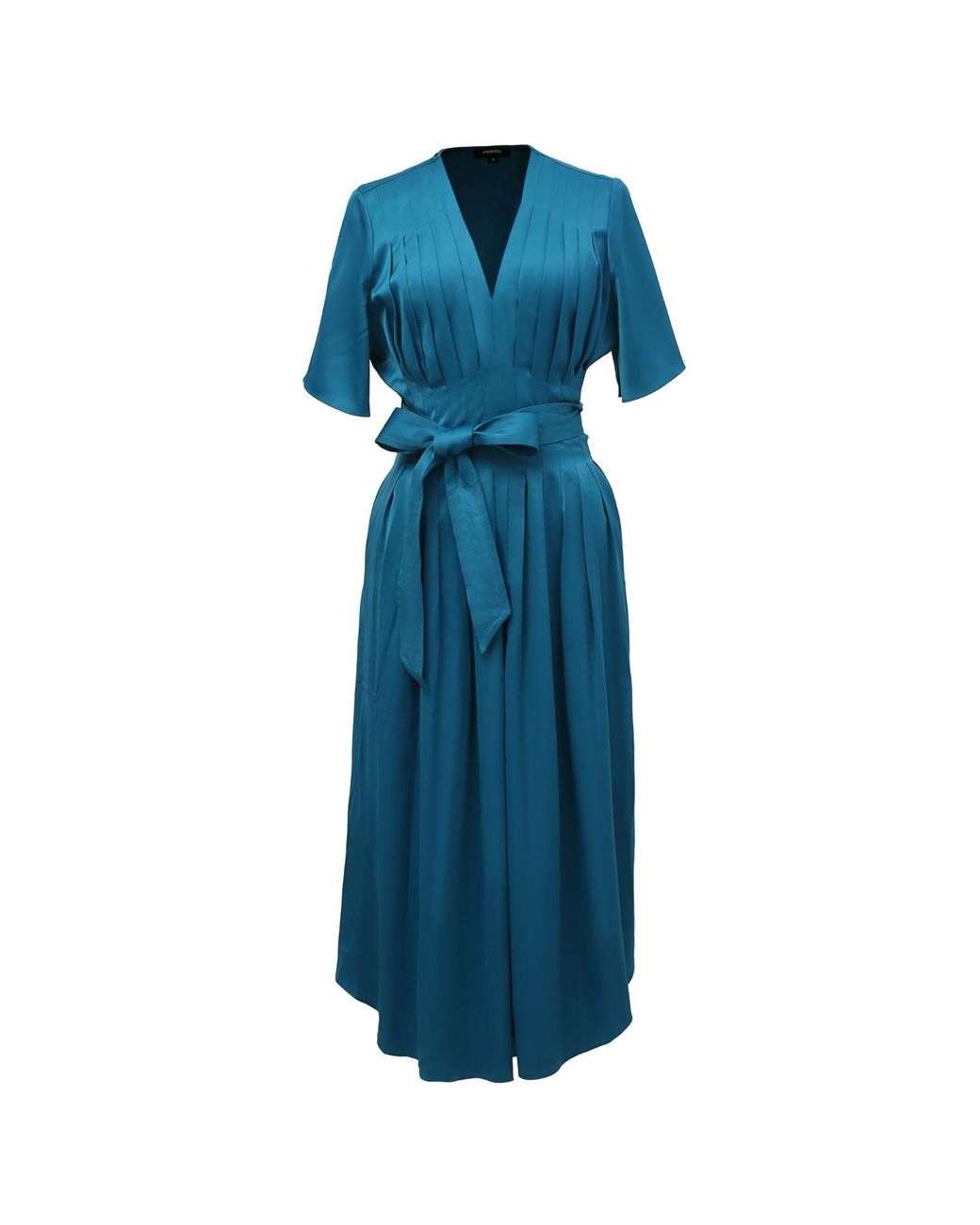 Smart and Joy Blue Multi Pleats Satin Gown