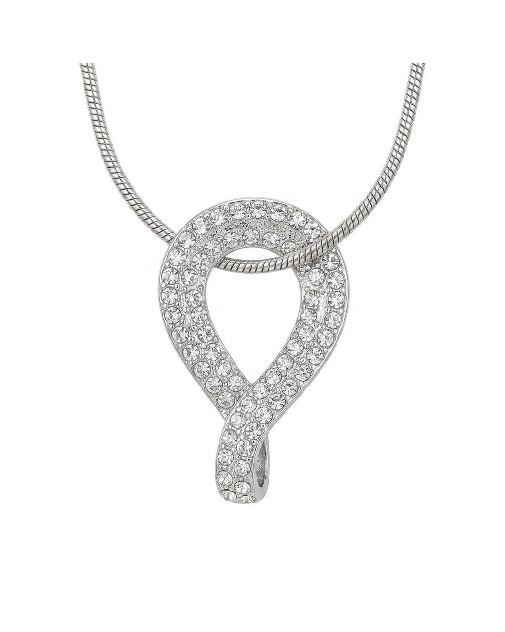 Modenaire Metallic Clear Crystal Infinity Teardrop Pendant Necklace