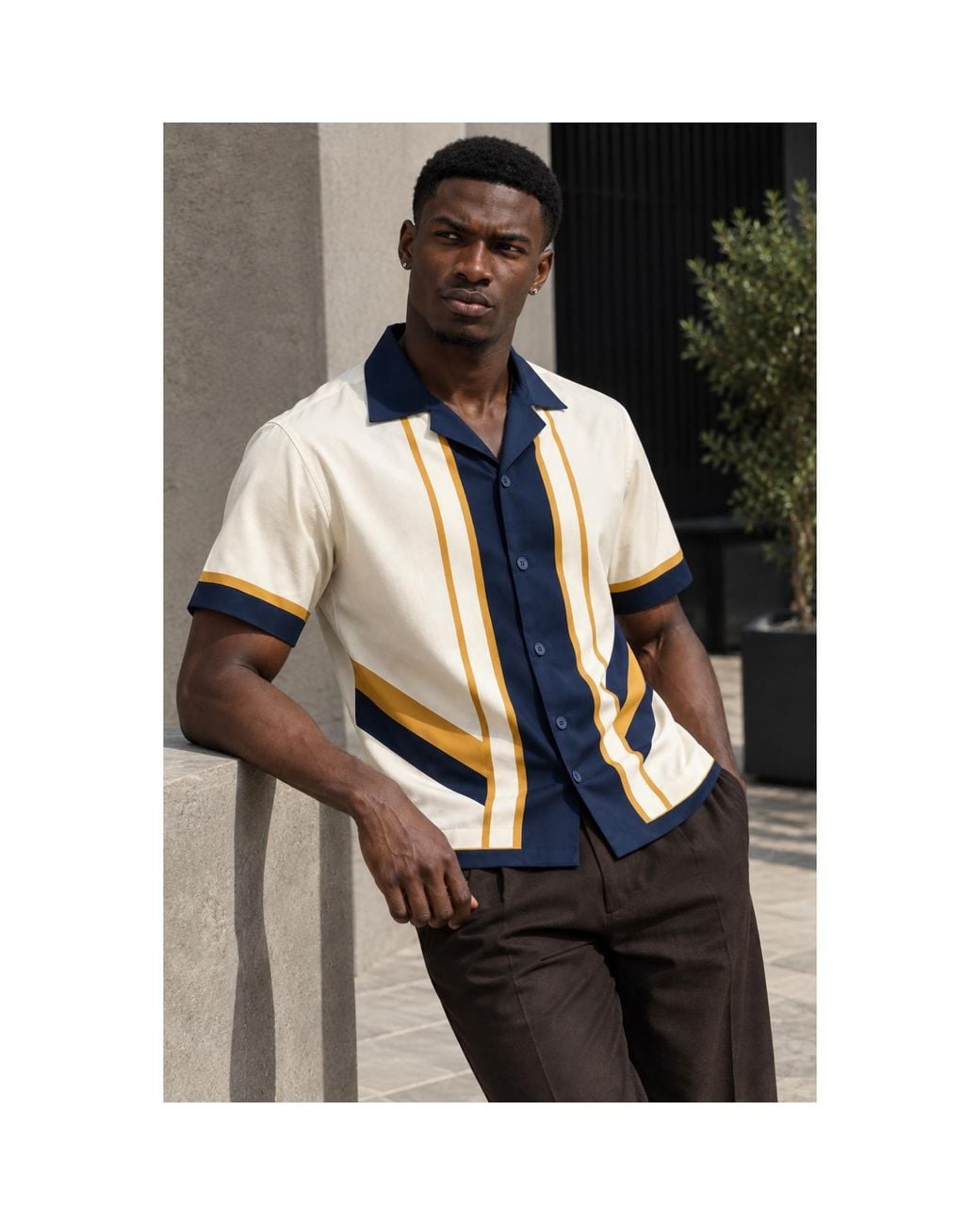 Chic Urban Blue Aurelis Cuban Collar Shirt for men