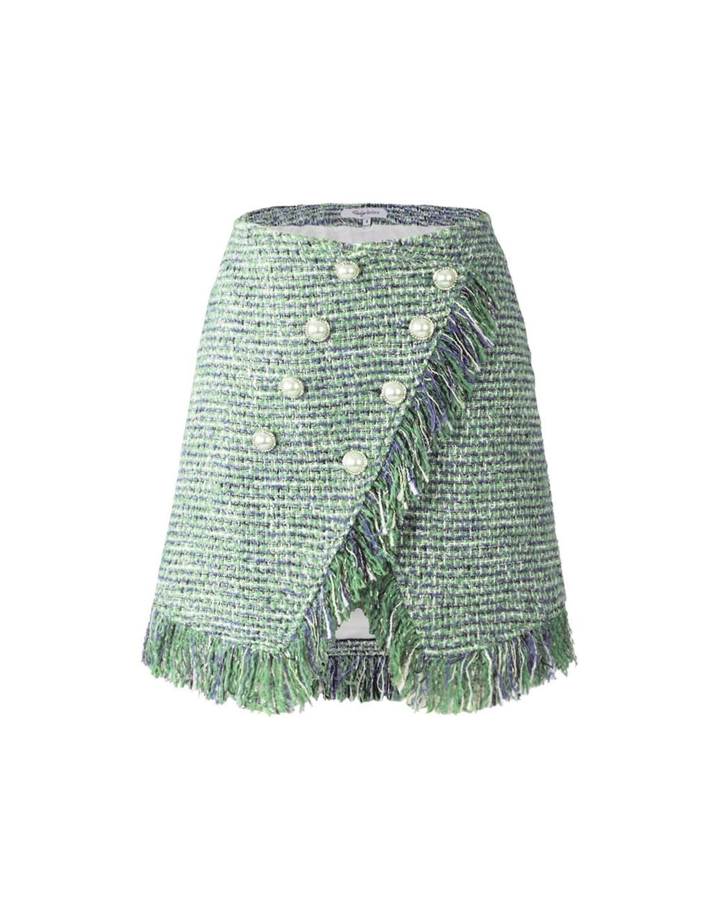 Solgo Atelier Green Cora Tweed Wrap Mini Skirt